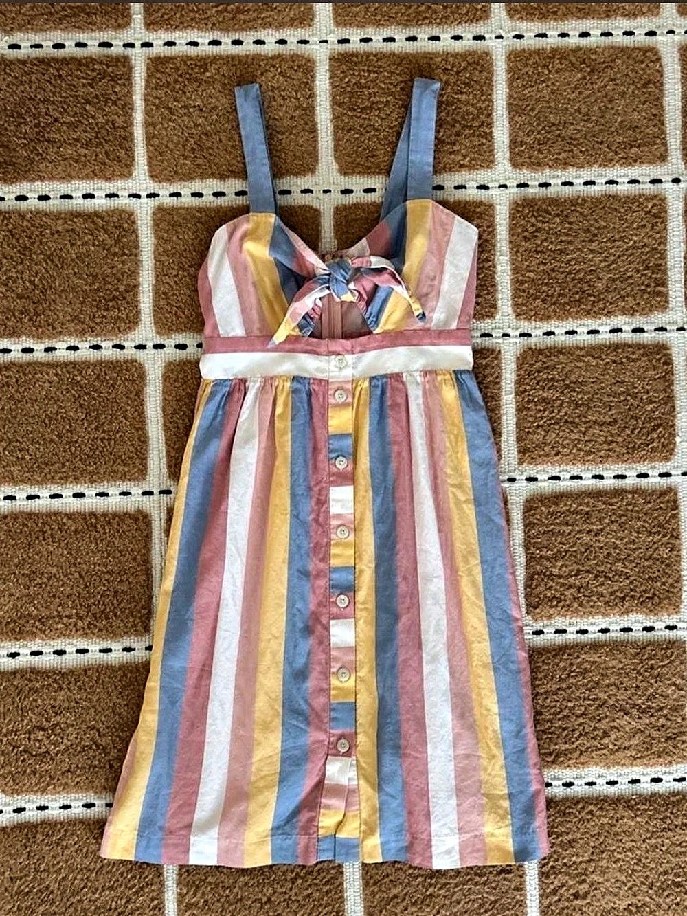 Madewell Tie-Front Rainbow Stripe Midi Dress Pink & Blue